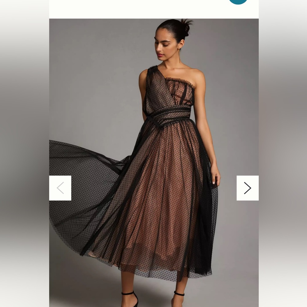 Anthropologie tulle dress perfect for wedding season in black and nude